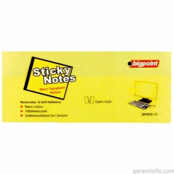 Bigpoint BP 805 Neon Yapışkanlı Not Kağıdı 100 Yaprak (40X50mm)