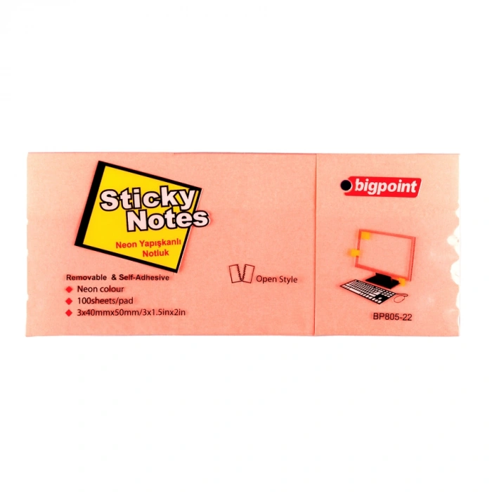 Bigpoint Yapışkanlı Not Kağıdı 3lü 40x50mm Neon Pembe
