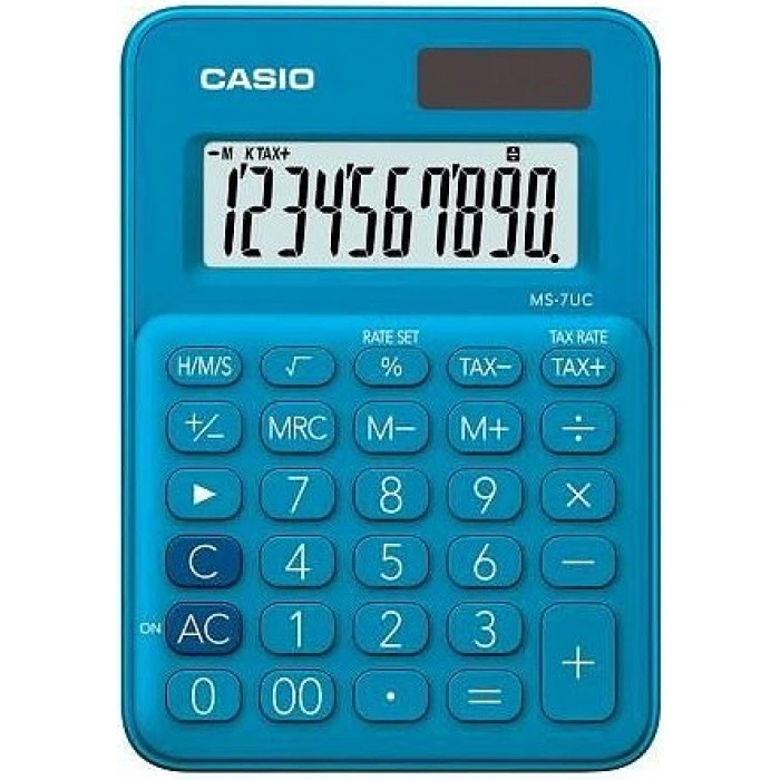 CASİO MS-7UC-BU MASA ÜSTÜ HESAP MAKİNESİ 10 HANE MAVİ