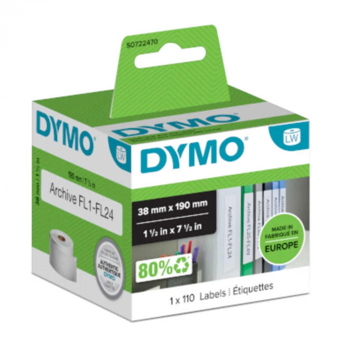 DYMO 99018 LW Dar Klasör Sırt Etiketi 38x190mm / 110 lu Paket 1-1/2 inç 7-1/2inç