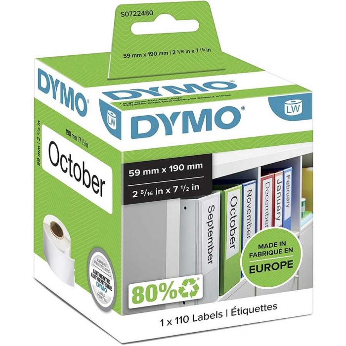 DYMO 99019 LW Geniş Klasör Sırt Etiketi 59x190mm / 110 lu Paket 2-5/16inç x 7-1/2inç