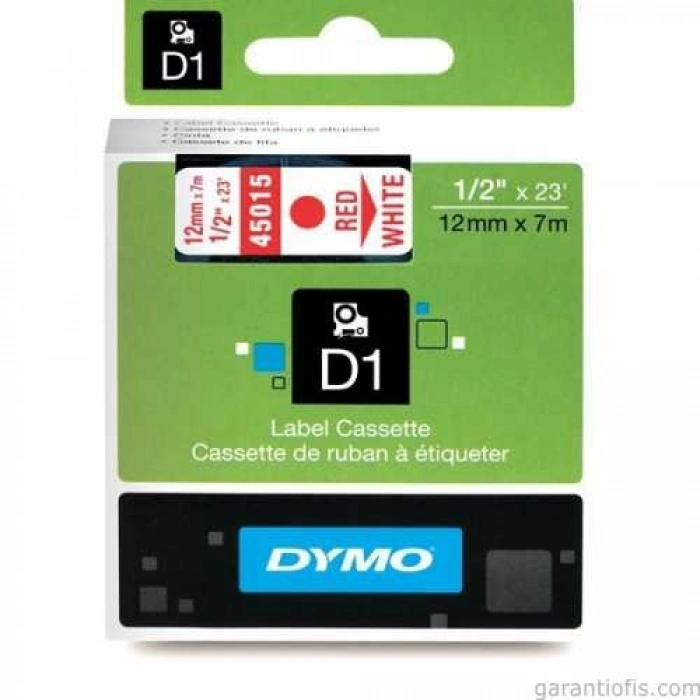 DYMO D1 Beyaz/Kırmızı Yedek Şerit 12mm x 7mt (45015)