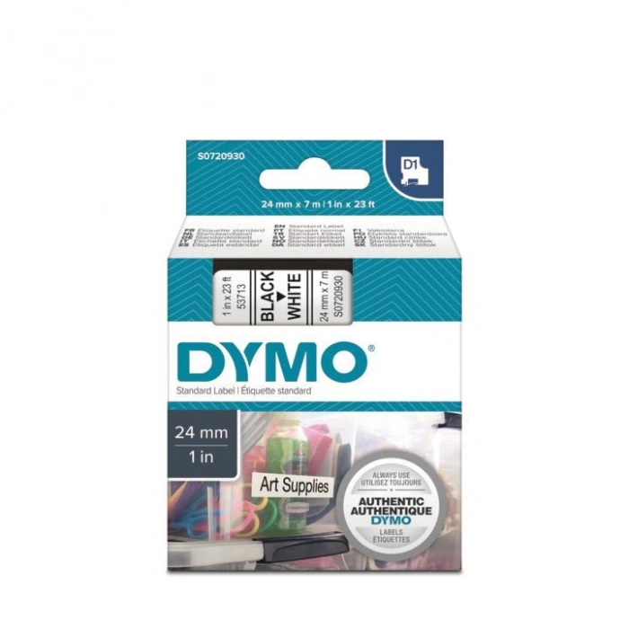 DYMO D1 Beyaz/Siyah Yedek Şerit 24mm x 7mt (53713)