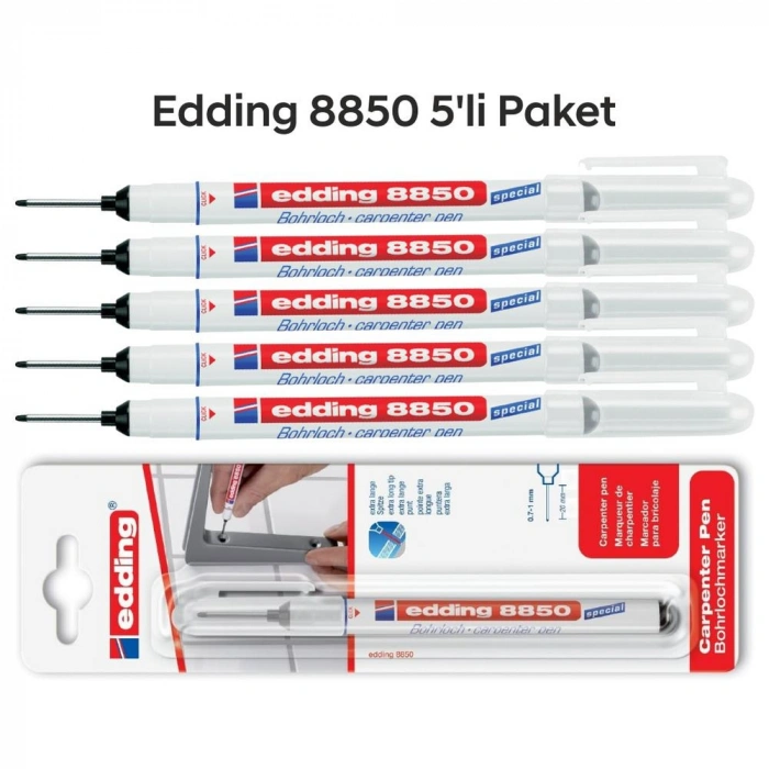 Edding 8850 Montaj İşaretleme ve Marangoz Kalemi 5li Paket
