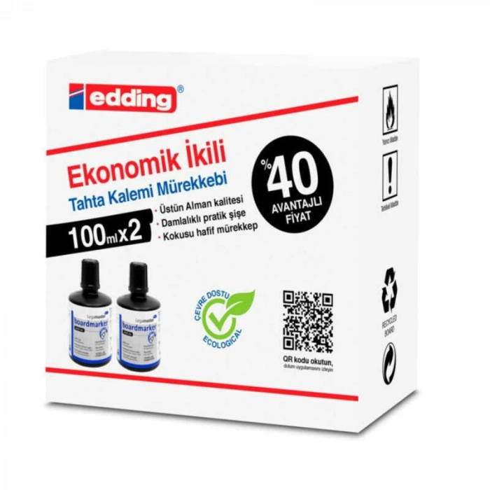 EDDİNG LM-1199K201 SİYAH TAHTA KALEMİ MÜREKKEBİ 2 Lİ (%40 AVANTAJLI FİYAT)