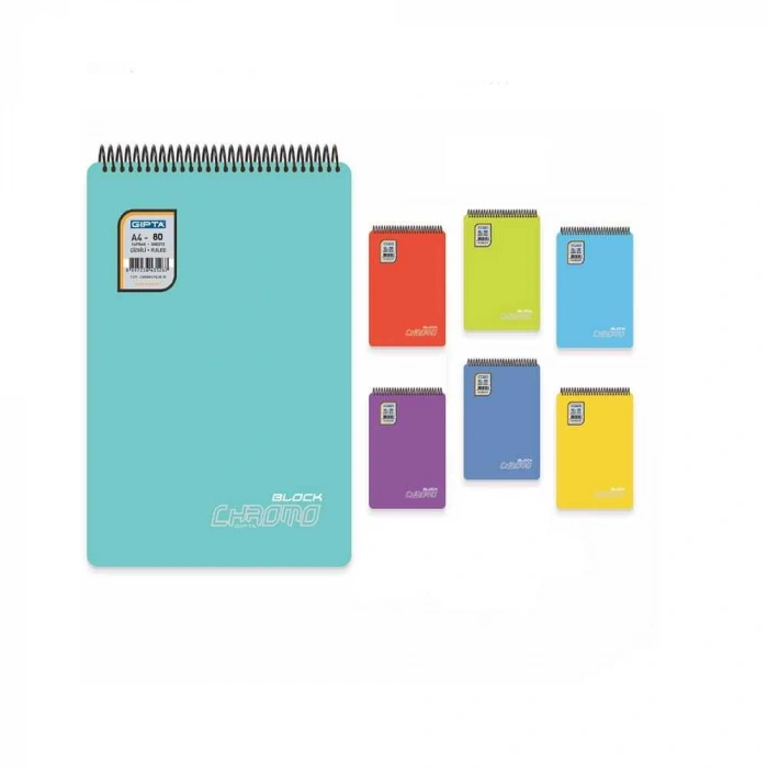 Gıpta Bloknot A4 Chromo Block Spiralli Plastik Kapak 80 Yaprak Çizgili