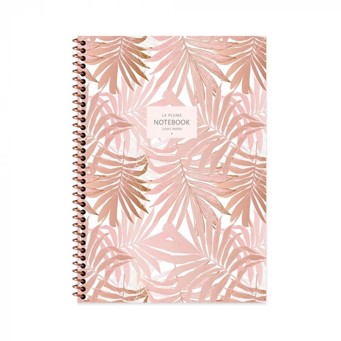 Keskin 16,5x22,5 Spiralli La Plume Leaves Karton Kapak 80 Yaprak Kareli Defter 385242-99