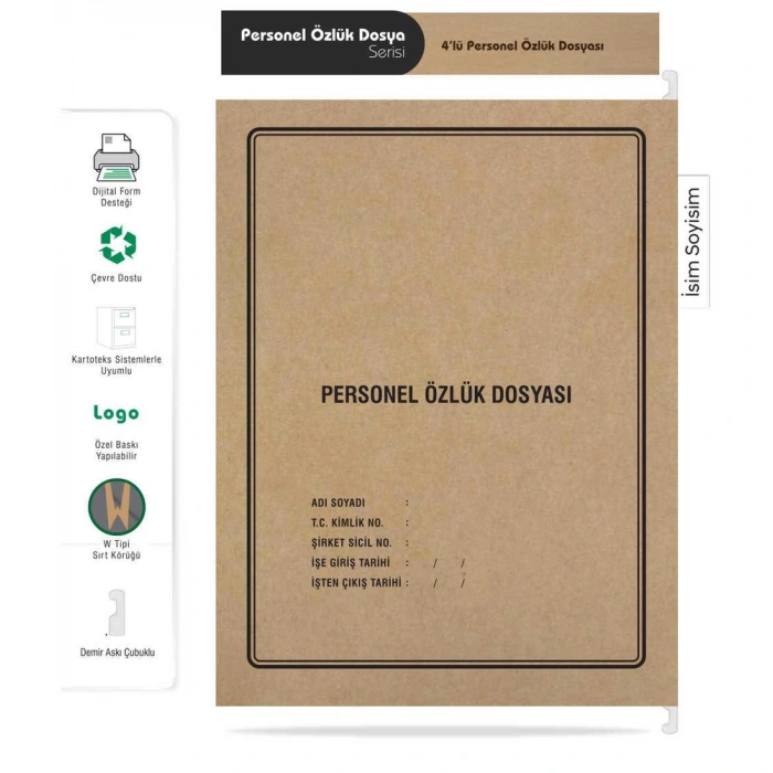 Metal Askılı Personel Özlük Dosyası 4 Yapraklı 10LU Paket