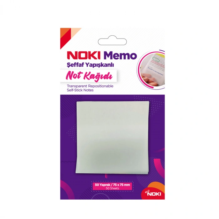 NOKİ MEMO 75x75 ŞEFFAF 50 YP YAPIŞKANLI NOT KAĞIDI POSTİT 12300