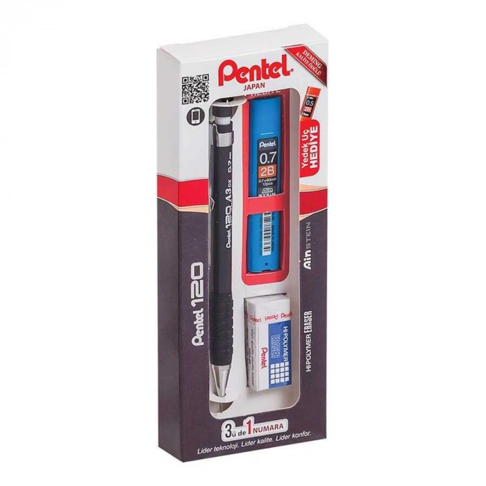 Pentel Uçlu Kalem + Silgi + Min 3lü Set 0.7 mm A317-3AS