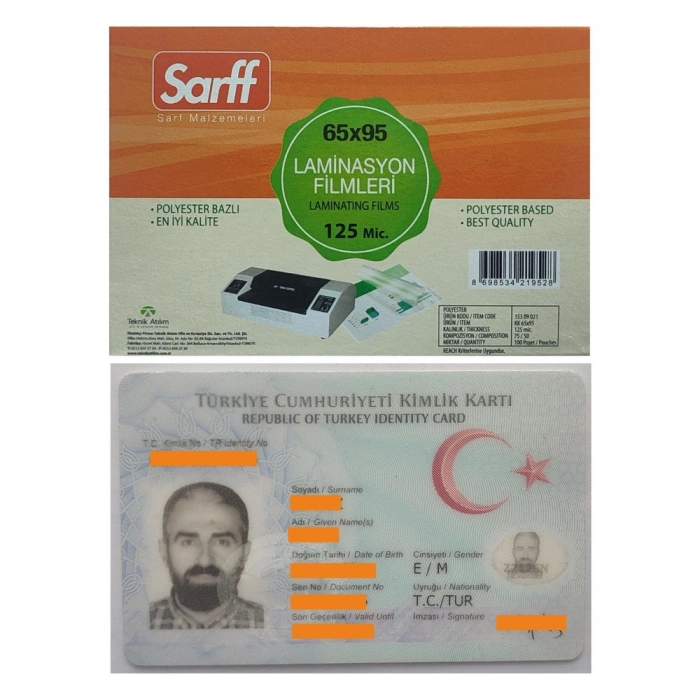 Sarff 125 Mikron 65x95mm PVC Kimlik ve Ehliyet Laminasyon Filmi (100 lü Paket)