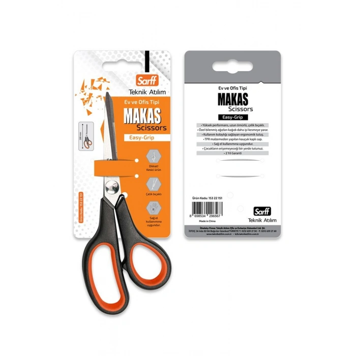 Sarff Easy Grip Kauçuk Plastik Saplı 20cm Ofis Makası