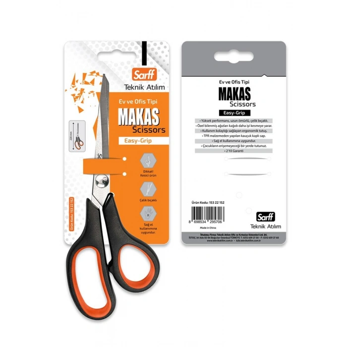 Sarff Easy Grip Kauçuk Plastik Saplı 22cm Ofis Makası