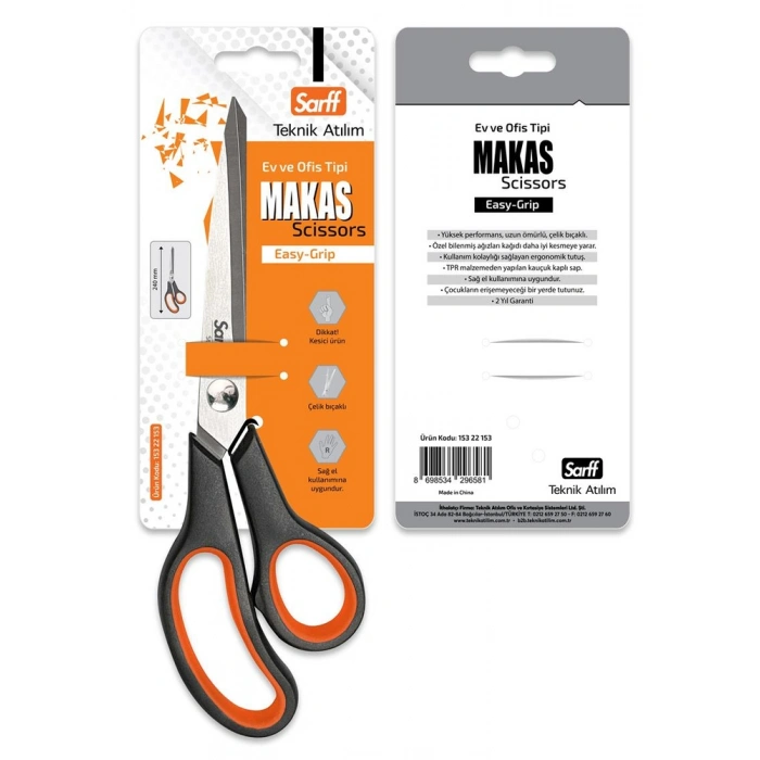 Sarff Easy Grip Kauçuk Plastik Saplı 24cm Ofis Makası