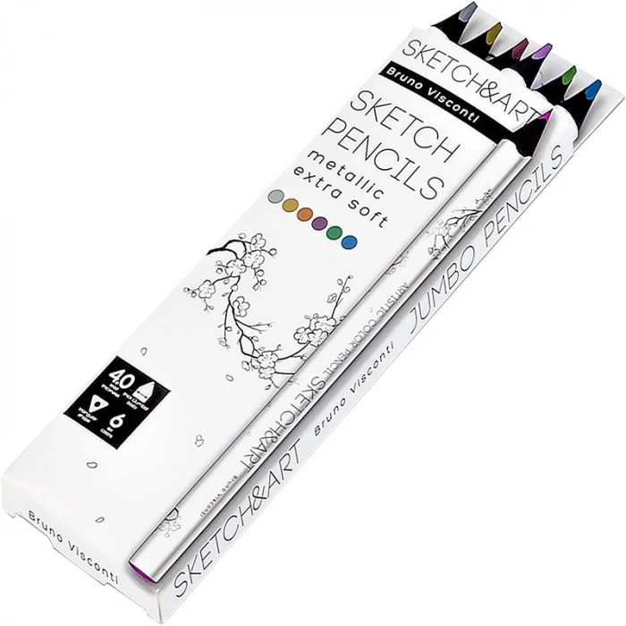 Bruno Visconti Sketch&Art Profesyonel Kuru Boya Kalemi Kalın Gövde 4mm Metalik 6 Renk No:30-0118-01