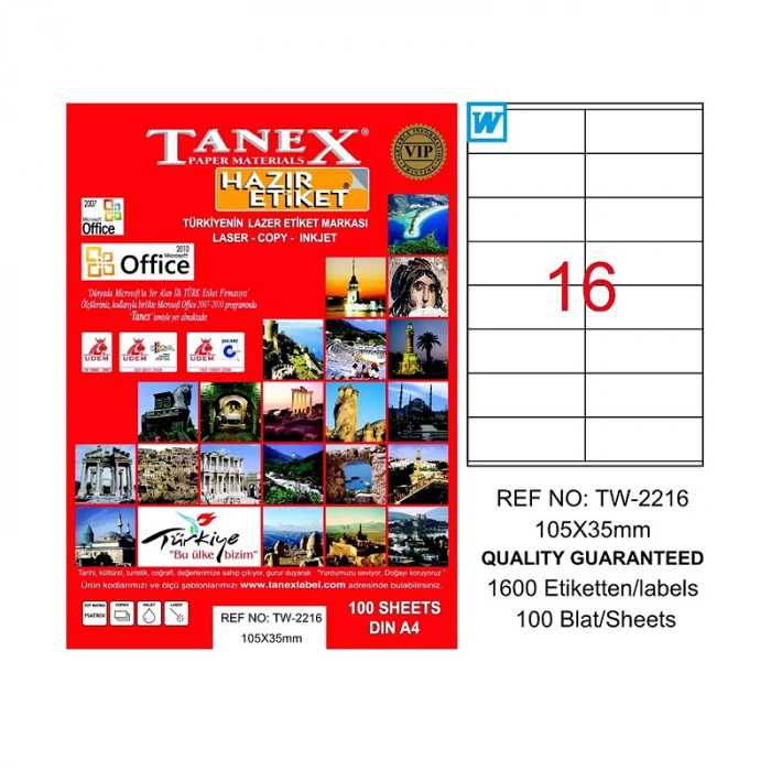 TANEX 2216 LASER ETİKET 105x35mm 16x100 1600 ADET