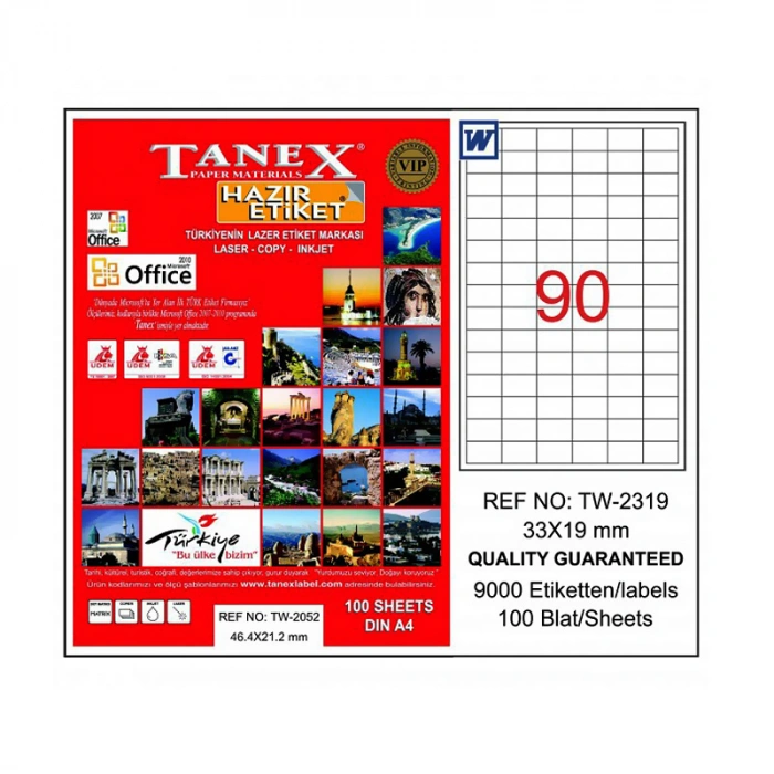 TANEX 2319 LASER ETİKET 33x19mm 90x100 9000 ADET