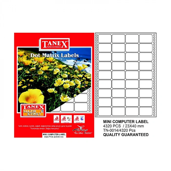 TANEX BİLGİSAYAR SÜREKLİ FORM ETİKETİ 23x40mm 4320 ADET