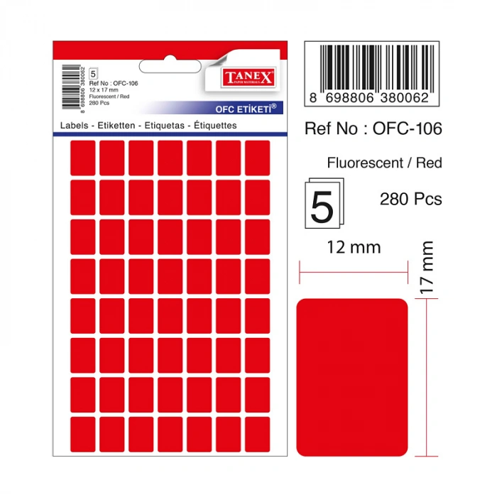 TANEX OFC-106 FLORESAN ETİKET KIRMIZI POŞET