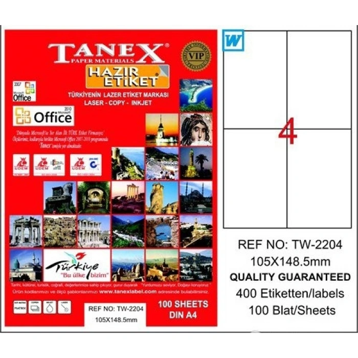 TANEX 105x148,5 MM LAZER ETİKET TW-2204