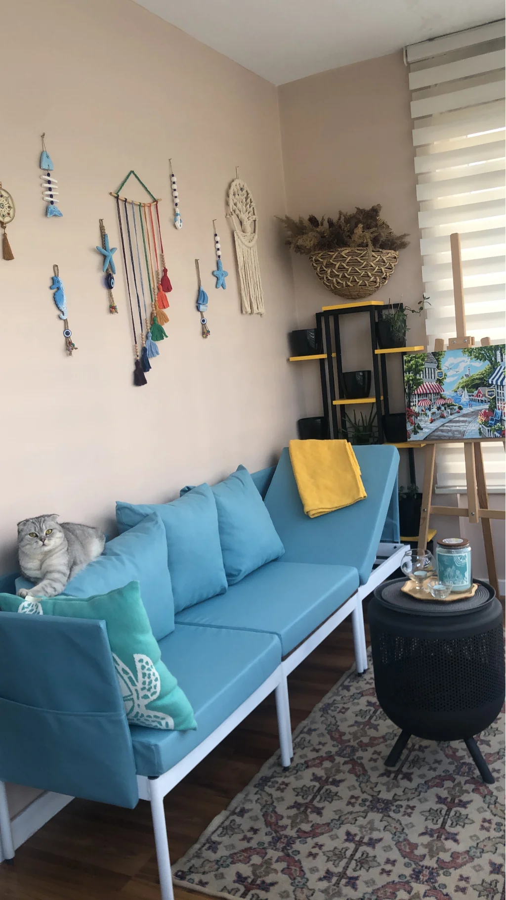 Mini Multilounge Küçük Balkon Mobilyası – Şezlong ve Köşe Bahçe Seti- ( TURKUAZ )