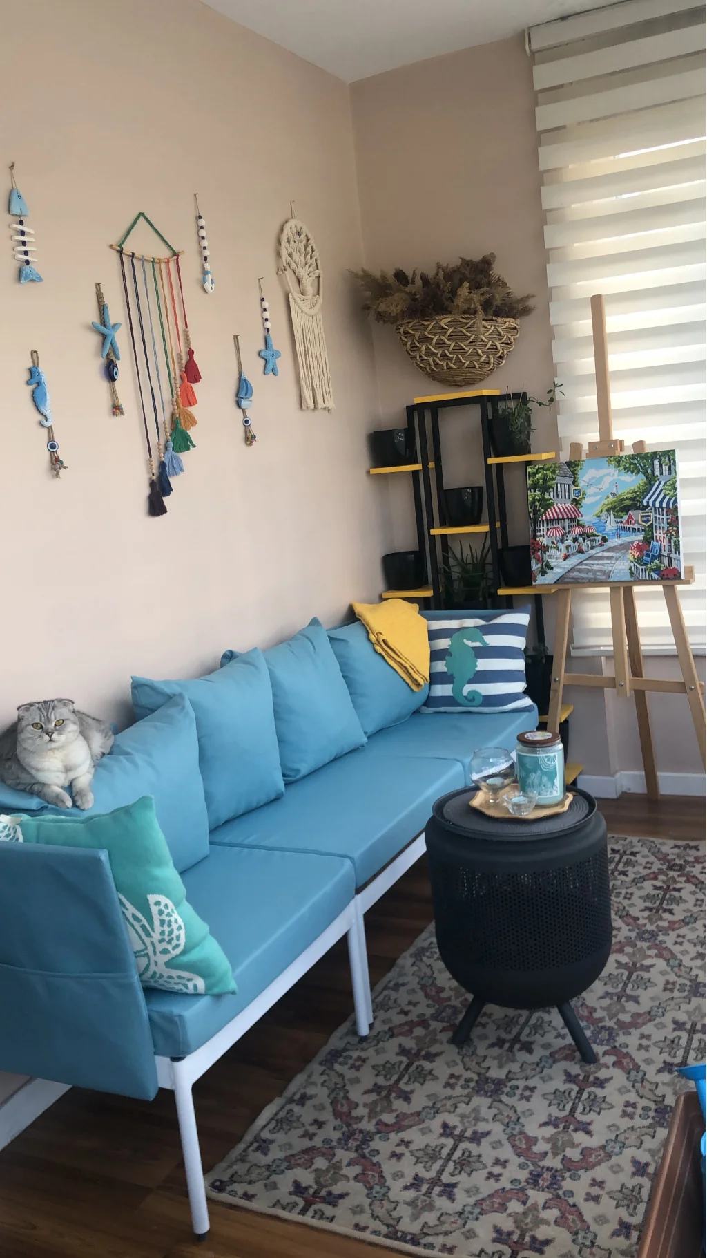 Mini Multilounge Küçük Balkon Mobilyası – Şezlong ve Köşe Bahçe Seti- ( TURKUAZ )