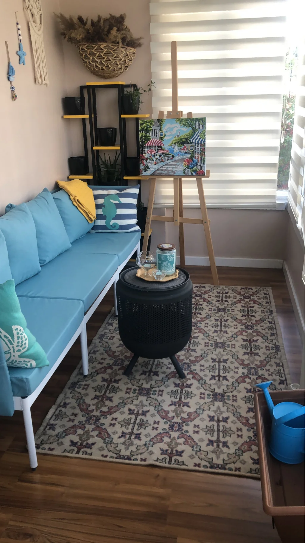 Mini Multilounge Küçük Balkon Mobilyası – Şezlong ve Köşe Bahçe Seti- ( TURKUAZ )