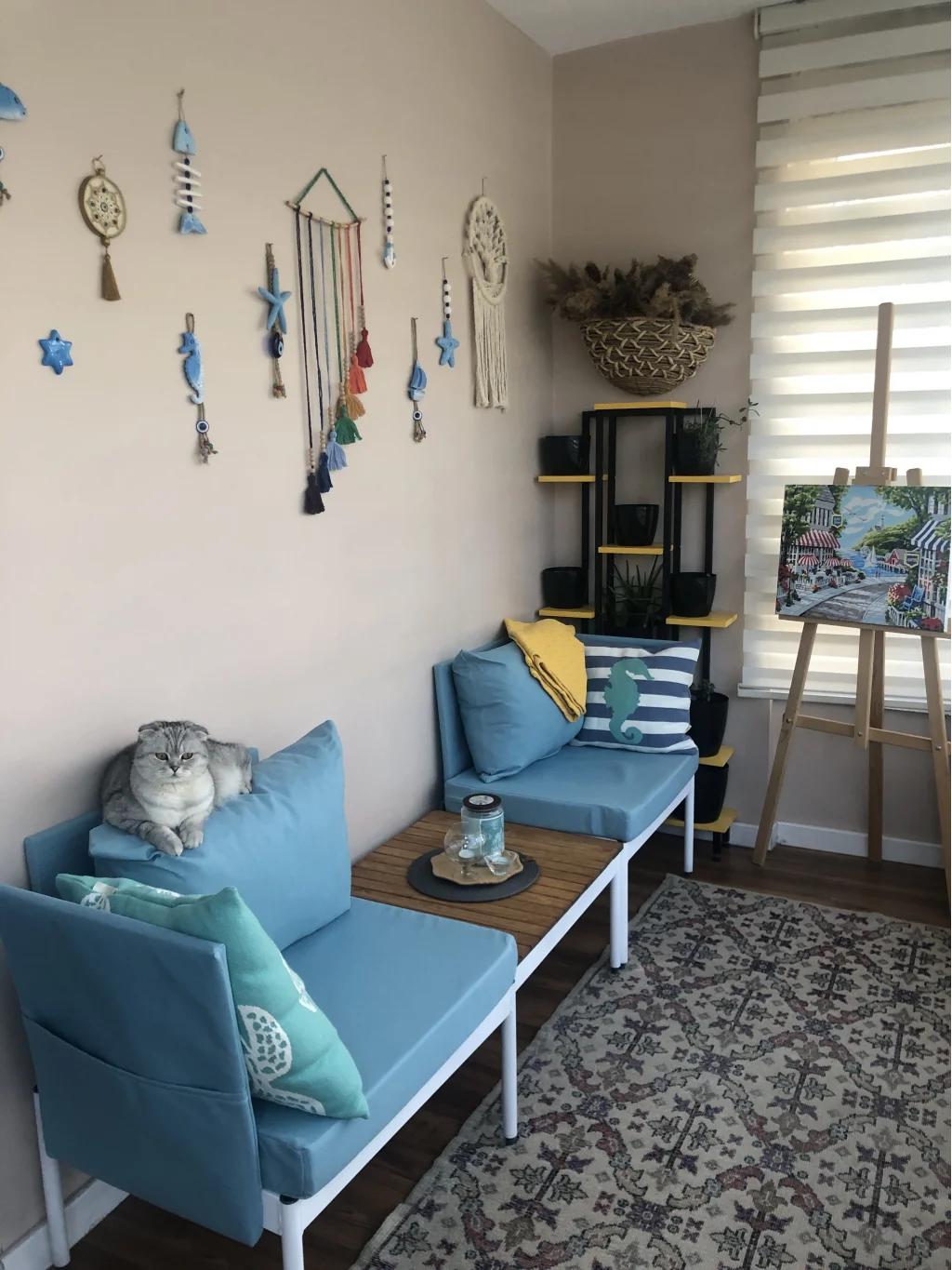 Mini Multilounge Küçük Balkon Mobilyası – Şezlong ve Köşe Bahçe Seti- ( TURKUAZ )