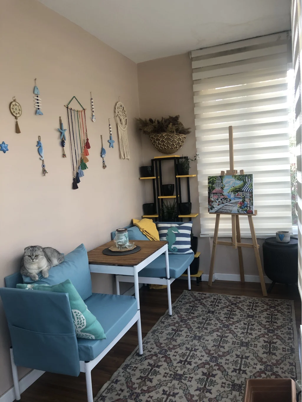 Mini Multilounge Küçük Balkon Mobilyası – Şezlong ve Köşe Bahçe Seti- ( TURKUAZ )