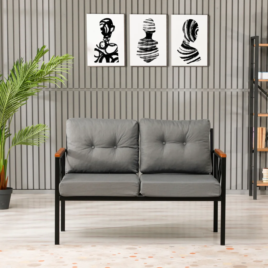 Venit Balkon Koltuk Takımı Gri - Metal Çerçeveli Bahçe Mobilyası