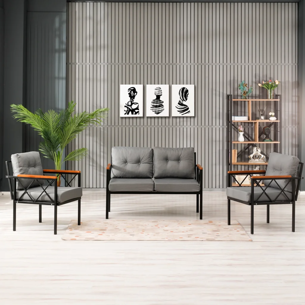 Venit Balkon Koltuk Takımı Gri - Metal Çerçeveli Bahçe Mobilyası