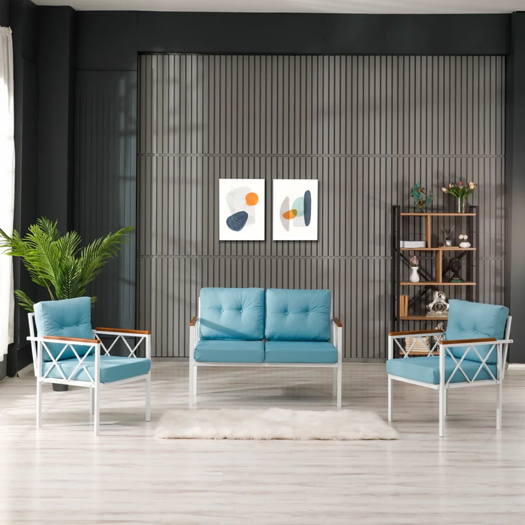 Venit Balkon Koltuk Takımı Turkuaz - Metal Çerçeveli Bahçe Mobilyası