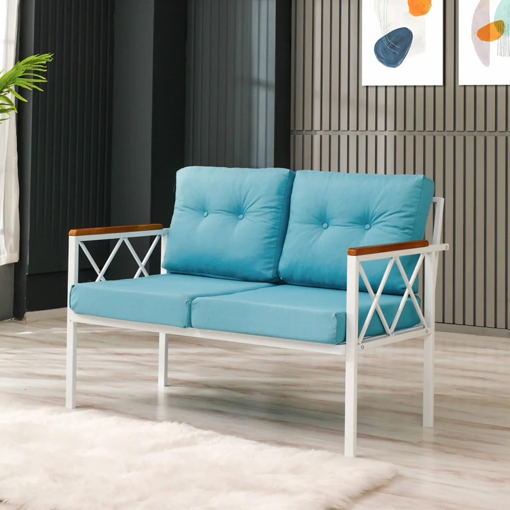 Venit, Bahçe & Balkon İkili Koltuk – Beyaz, Turkuaz Minder