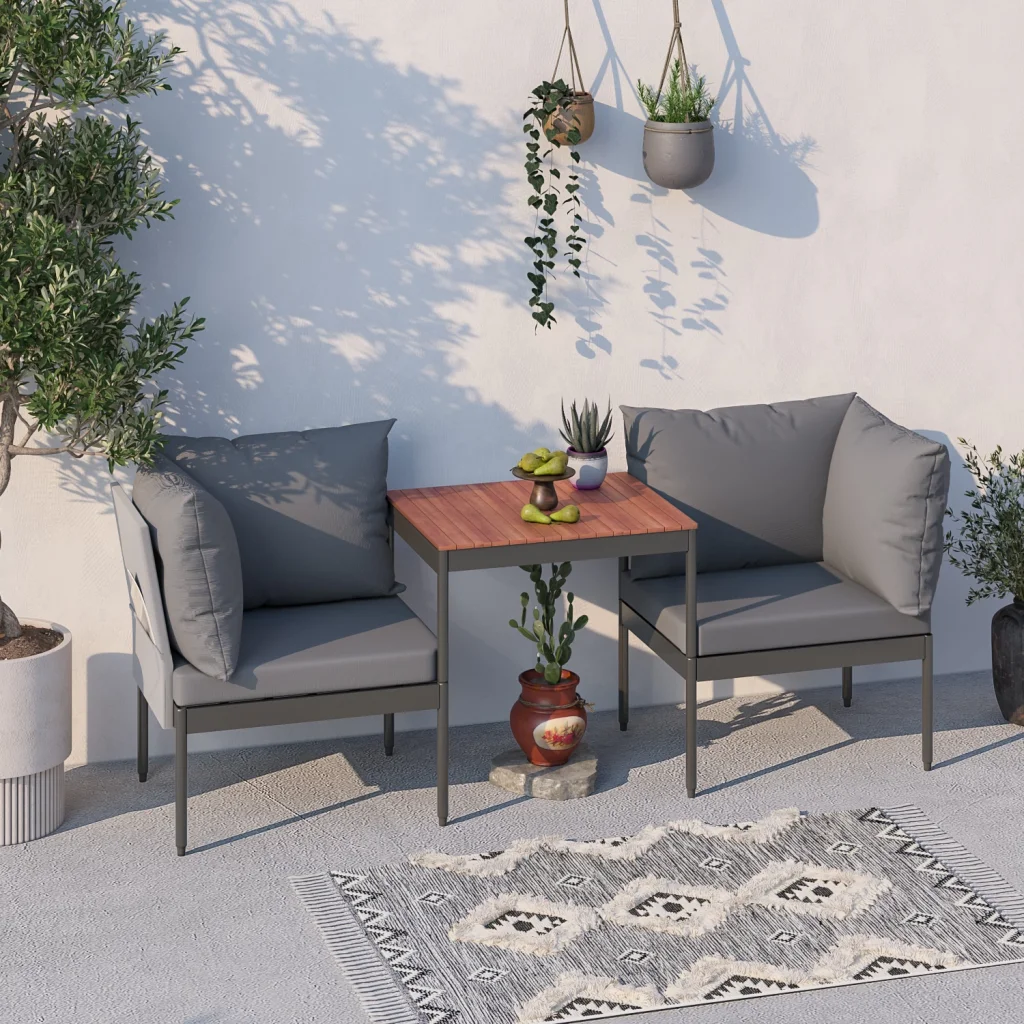 Mini Multilounge Gri Küçük Balkon Mobilyası – Şezlong ve Köşe Bahçe Seti