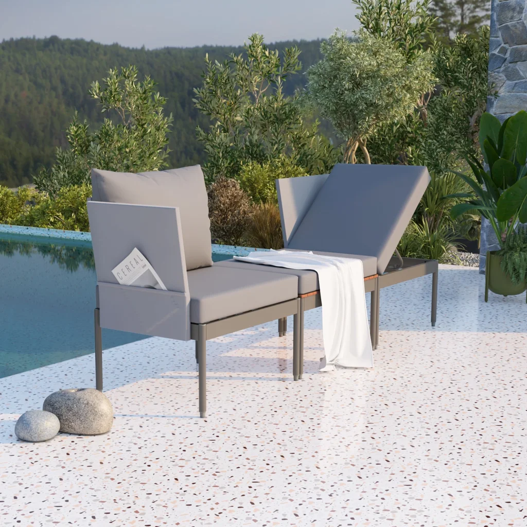 Mini Multilounge Gri Küçük Balkon Mobilyası – Şezlong ve Köşe Bahçe Seti