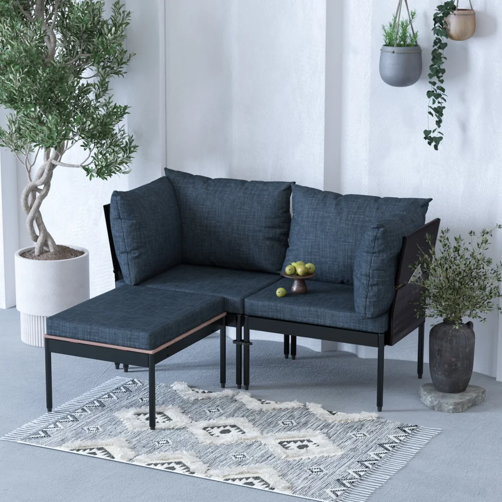 Mini Multilounge Siyah Küçük Balkon Mobilyası – Şezlong ve Köşe Bahçe Seti