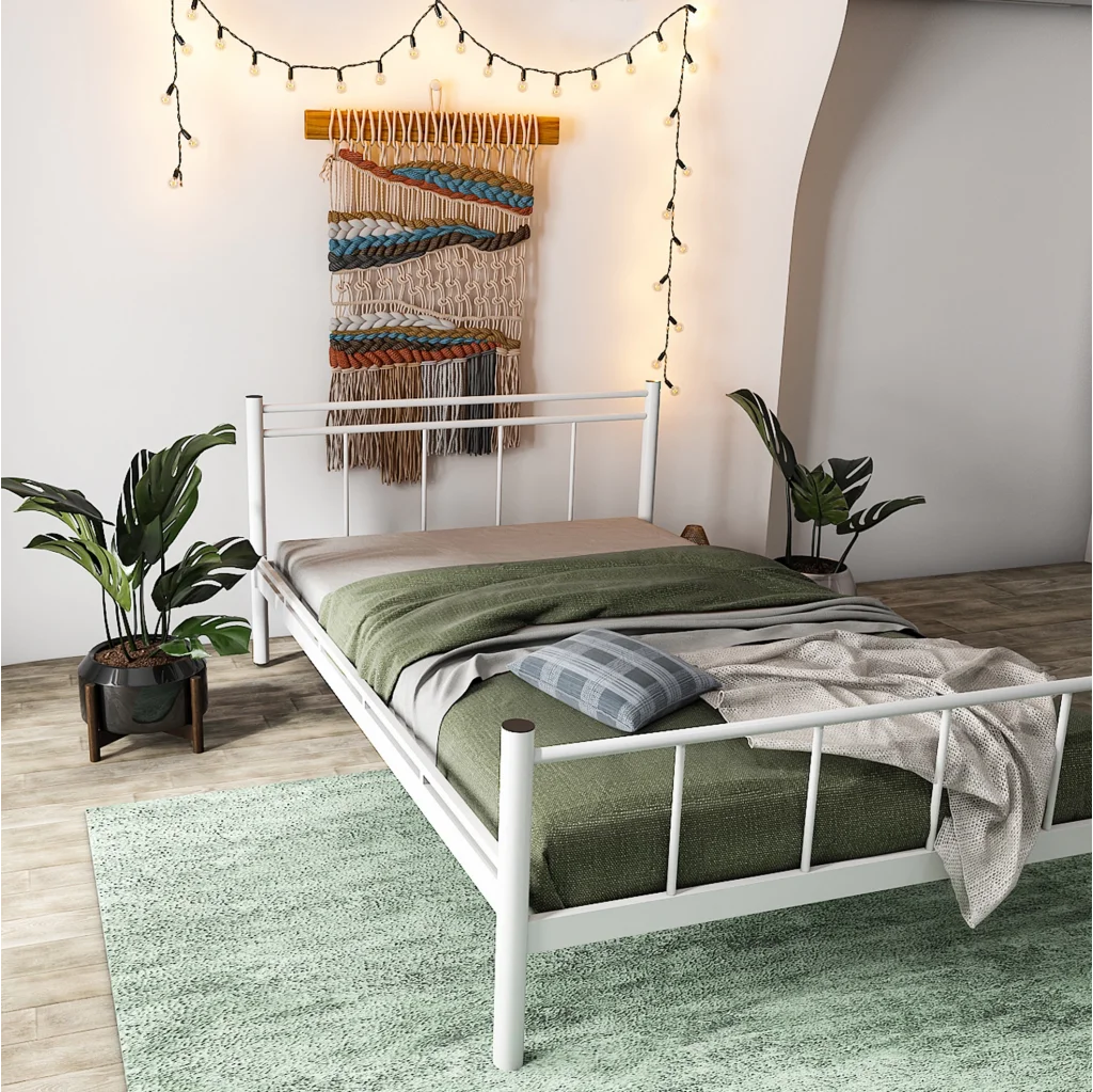 Limni Home; Tulbar Tek Kişilik Ferforje Metal Karyola, Beyaz