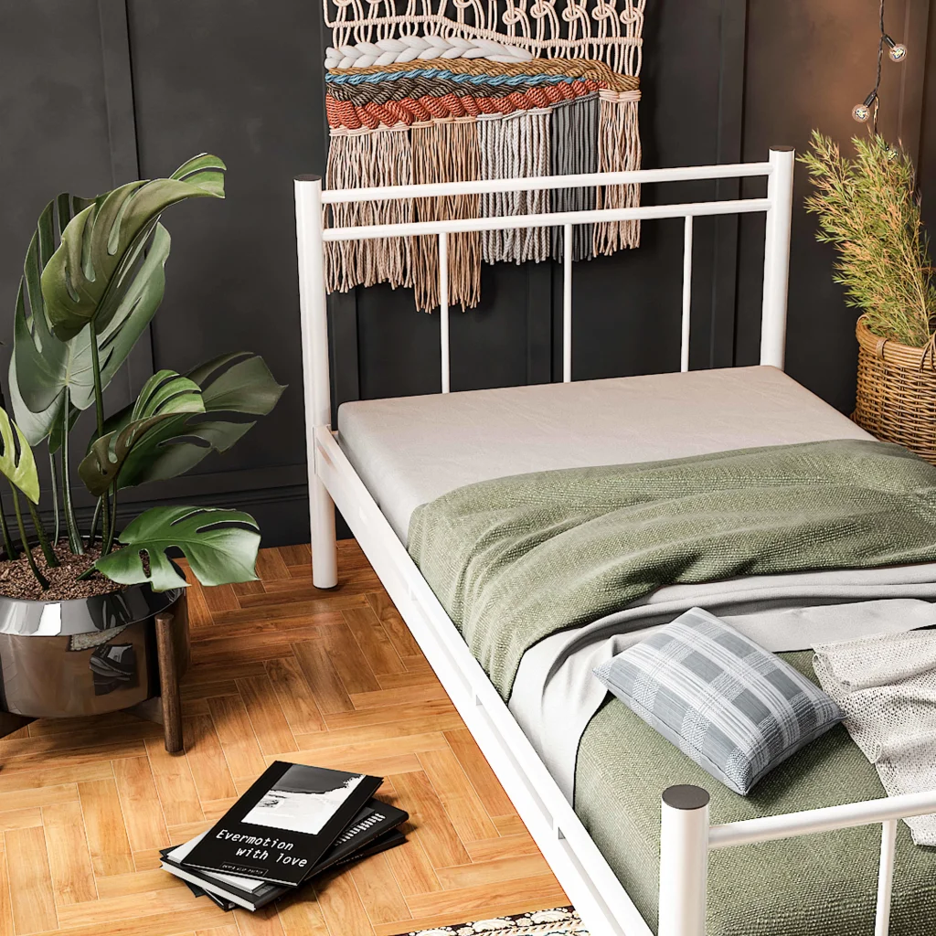 Limni Home; Tulbar Tek Kişilik Ferforje Metal Karyola, Beyaz