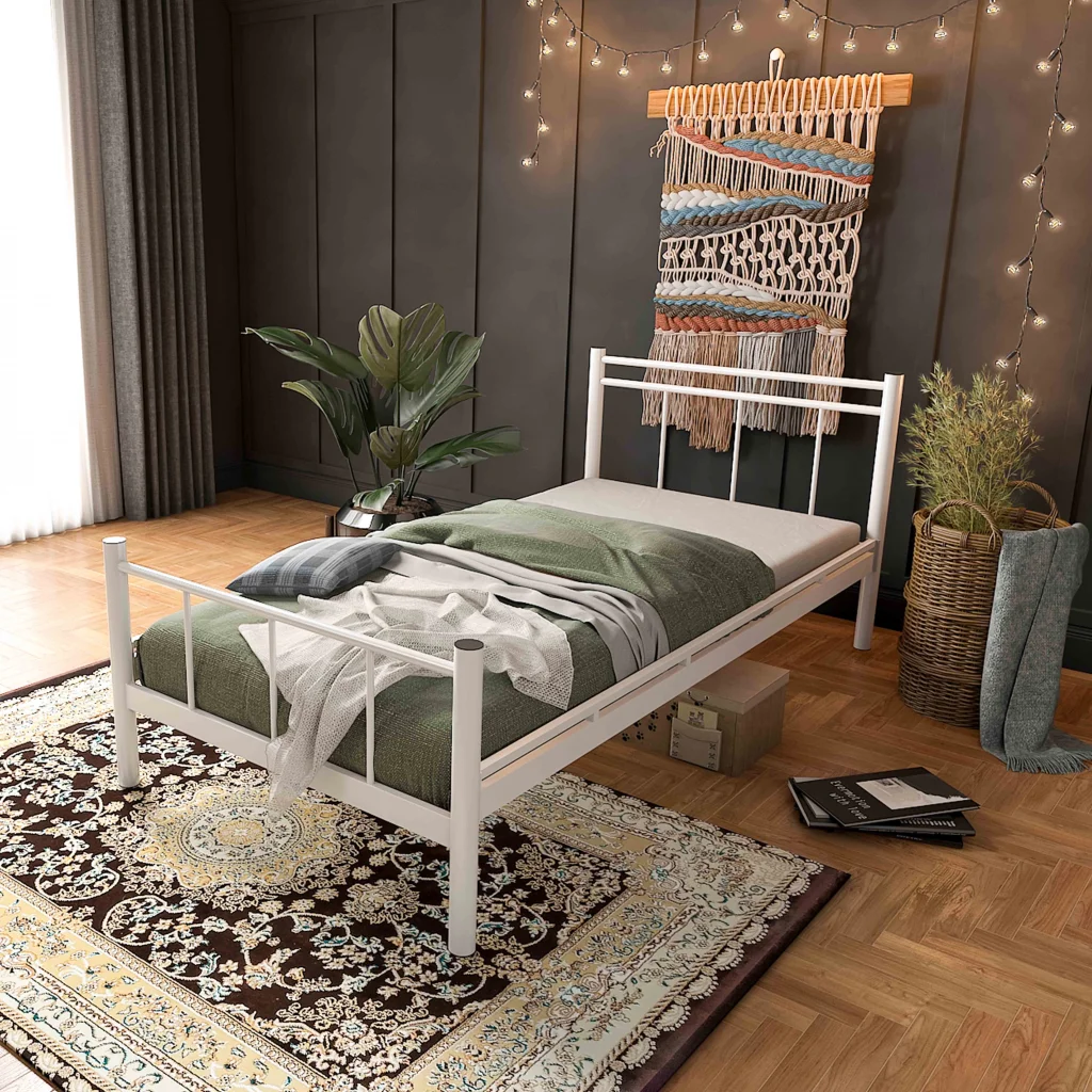 Limni Home; Tulbar Tek Kişilik Ferforje Metal Karyola, Beyaz