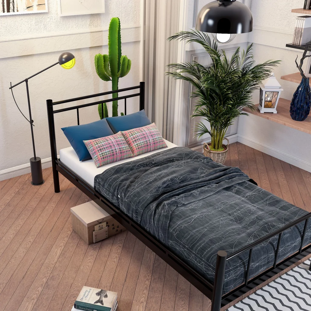 Limni Home; Tulbar Tek Kişilik Ferforje Metal Karyola, Siyah