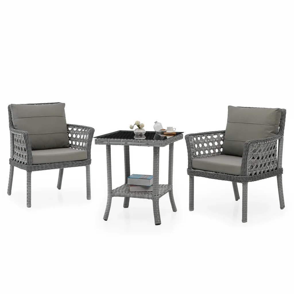 Luna 2’li Rattan Balkon Takımı Gri Sehpalı - Bahçe ve Teras Mobilyası