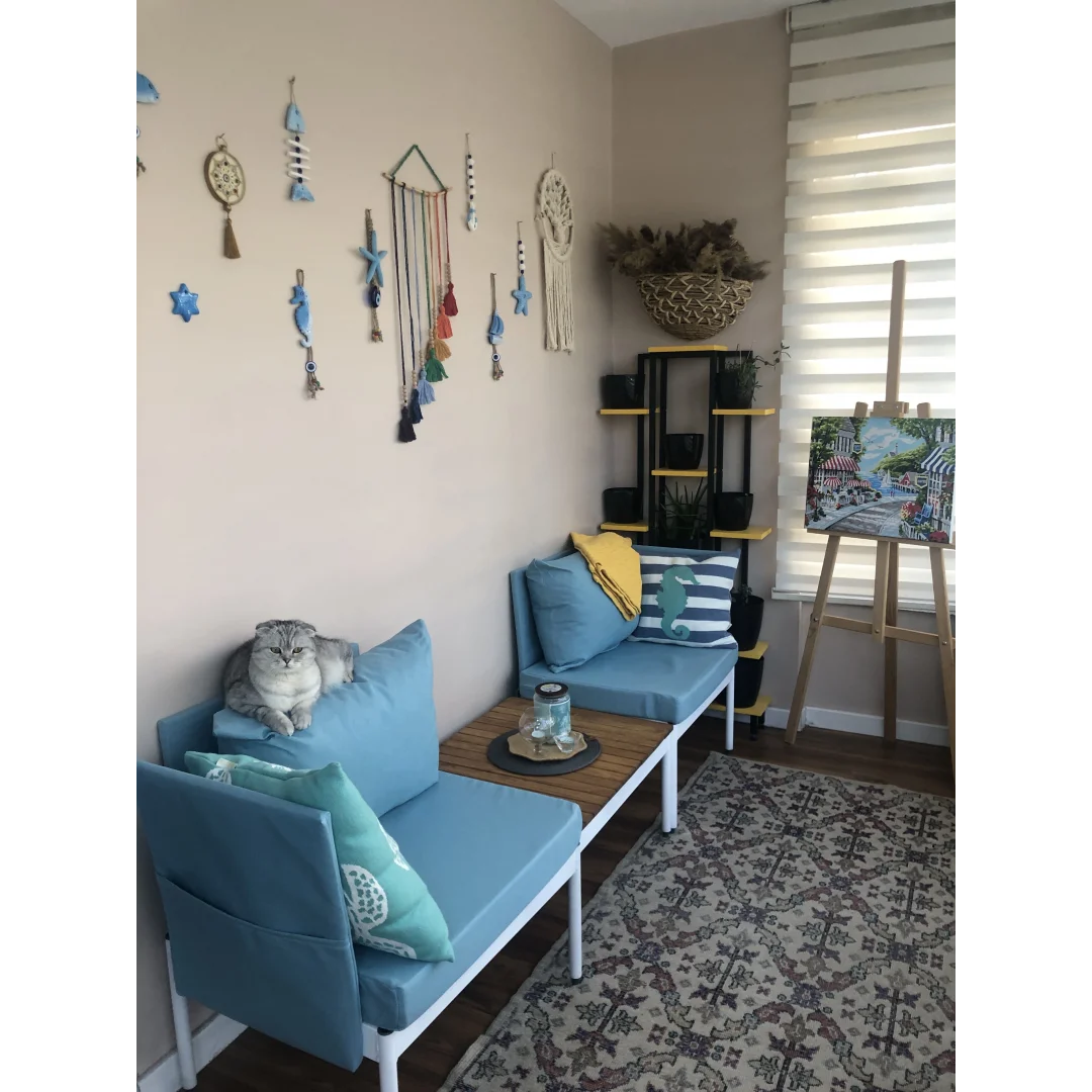 Mini Multilounge Küçük Balkon Mobilyası – Şezlong ve Köşe Bahçe Seti- ( TURKUAZ )