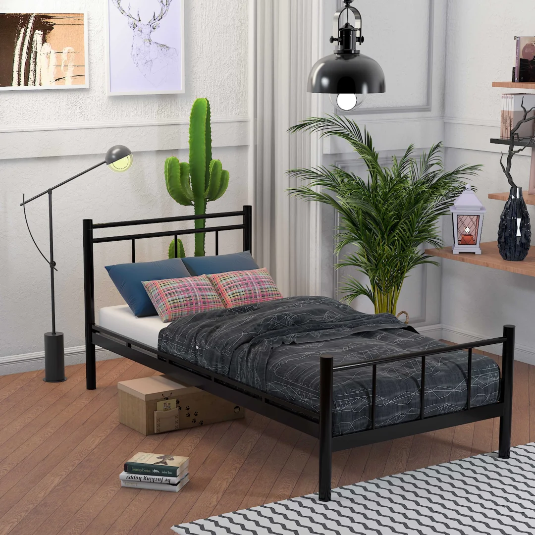 Limni Home; Tulbar Tek Kişilik Ferforje Metal Karyola, Siyah