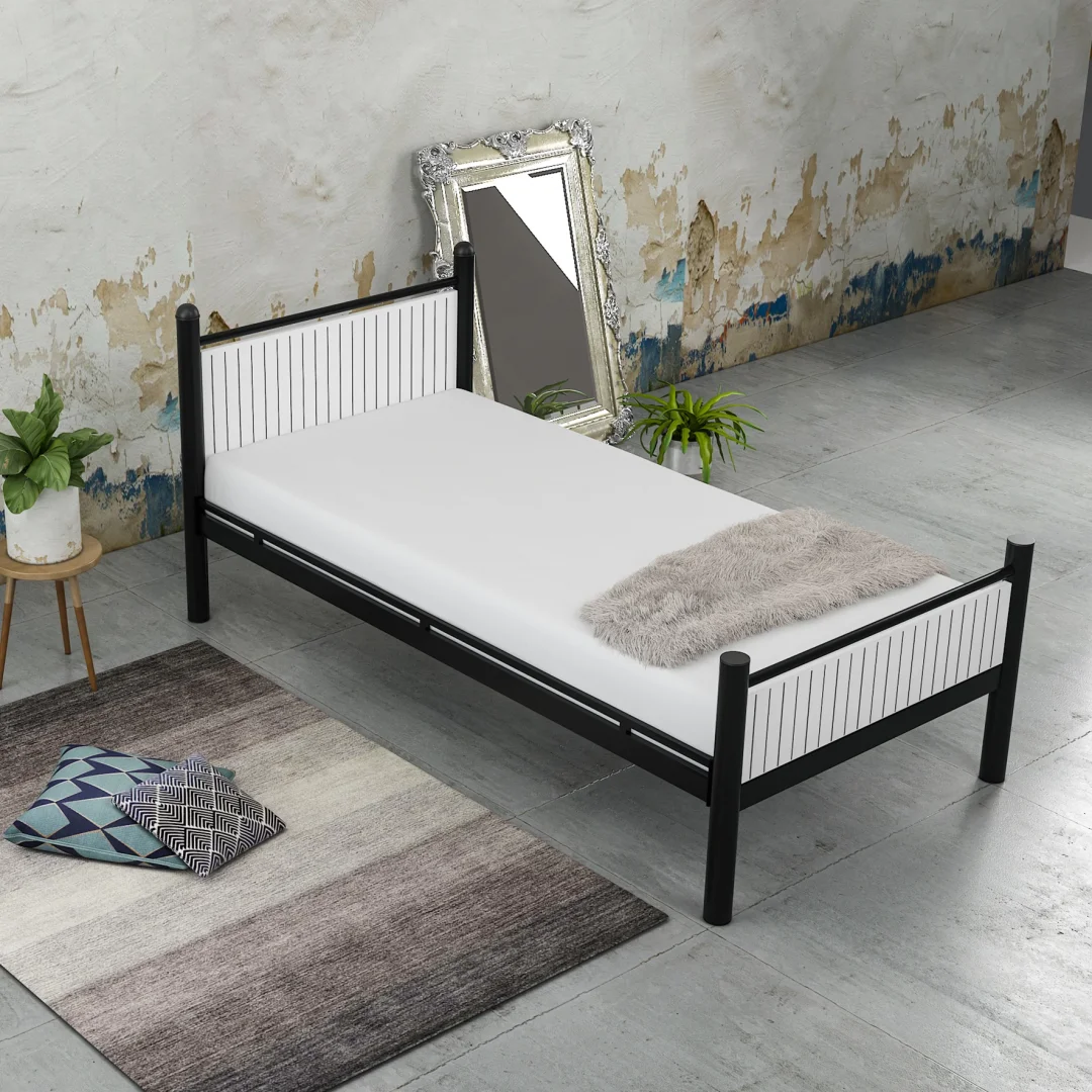 Limni Home; Bistro Tek Kişilik Ferforje Metal Karyola, Sunta Lam Başlık, Siyah