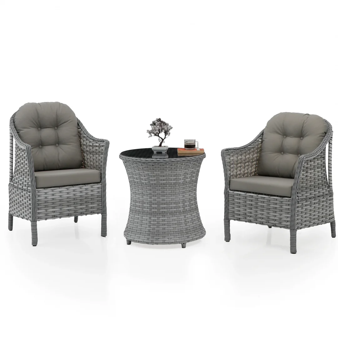 Vento Rattan Balkon Takımı - 2’li Sehpalı Gri Oturma Seti