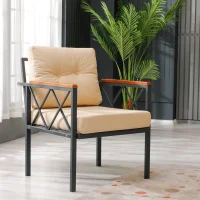 Bahçe Balkon Çay Seti Tekli Koltuk Krem - Metal Çerçeveli Minderli