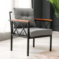 Bahçe Balkon Çay Seti Tekli Koltuk Siyah - Metal Çerçeveli Minderli