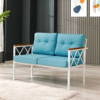 Venit, Bahçe & Balkon İkili Koltuk – Beyaz, Turkuaz Minder