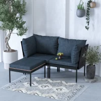 Mini Multilounge Siyah Küçük Balkon Mobilyası – Şezlong ve Köşe Bahçe Seti