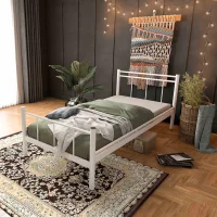 Limni Home; Tulbar Tek Kişilik Ferforje Metal Karyola, Beyaz